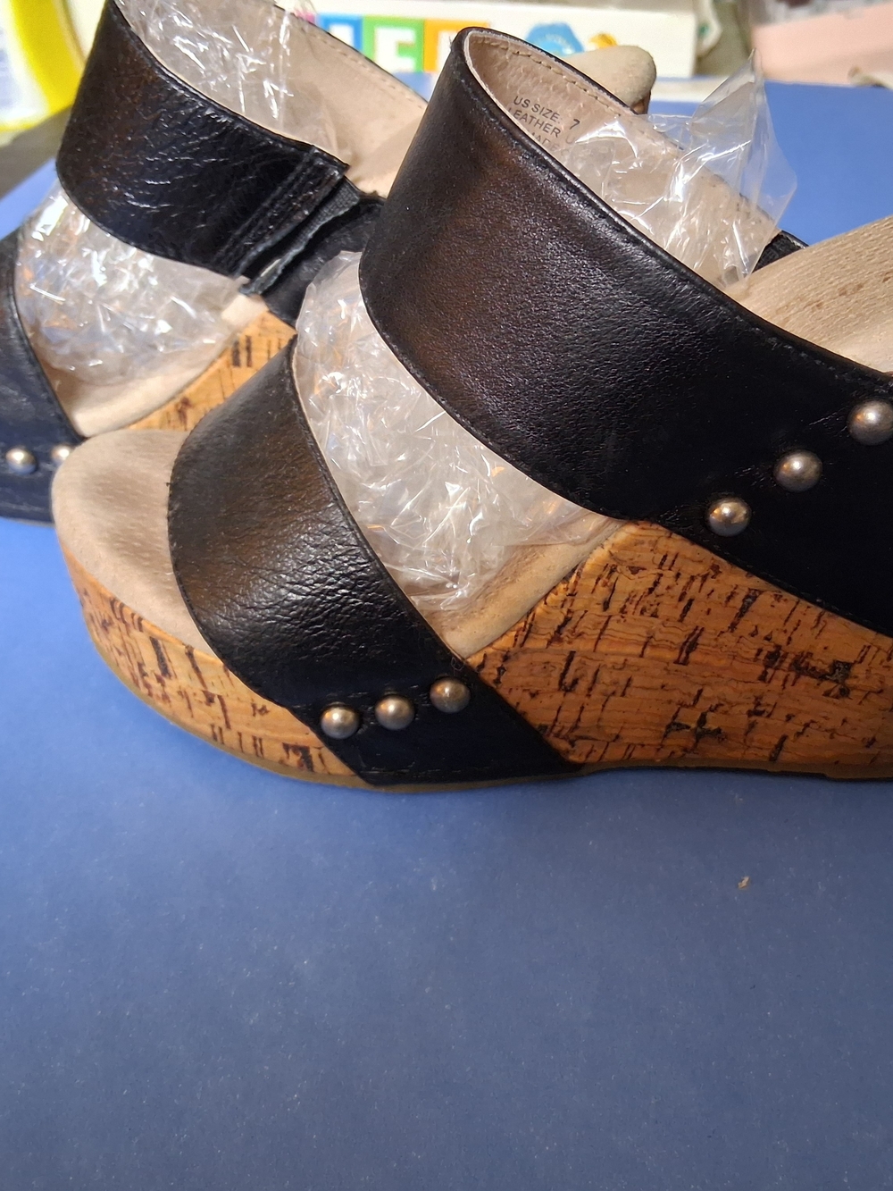 Very Volatile Black Cork Wedge Sandals